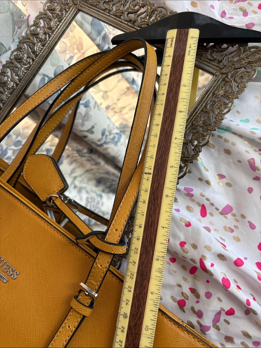 GUESS Mustard Tote with Logo Charm - Picture 6 of 8